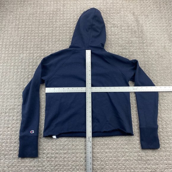 Champion Cropped Cut Off Sweater Women Small S Blue Hoodie Pullover Sweatshirt - Picture 6 of 8